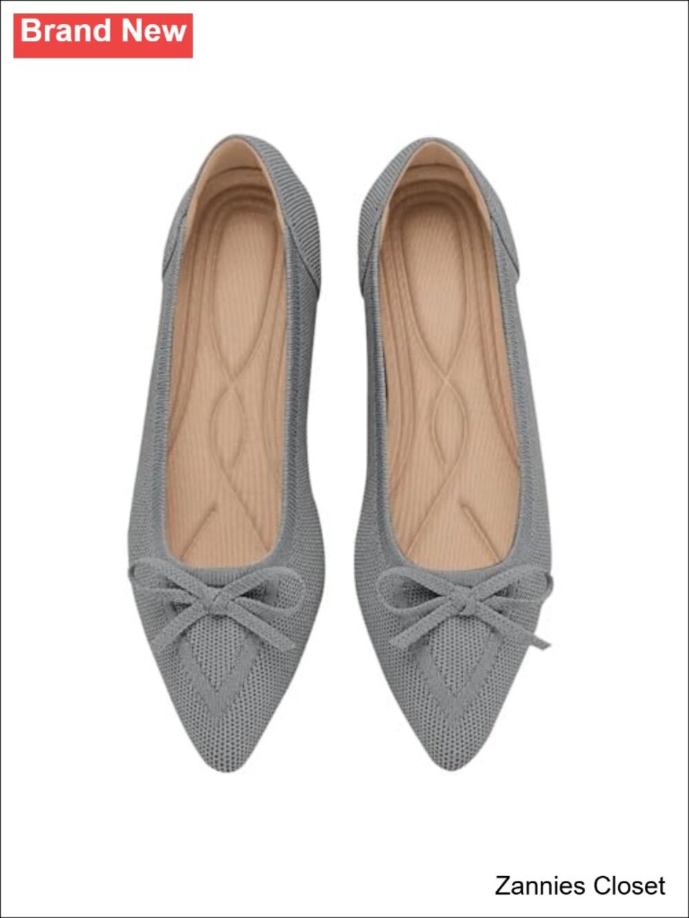 ✨ Pointed Toe Bow Knit Ballet Flats Comfortable Mesh Slip On Dressy Shoes